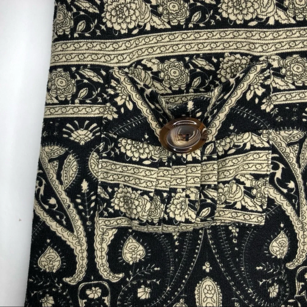 PAPILLON cap sleeve dress black and gold paisley M - Picture 4 of 9